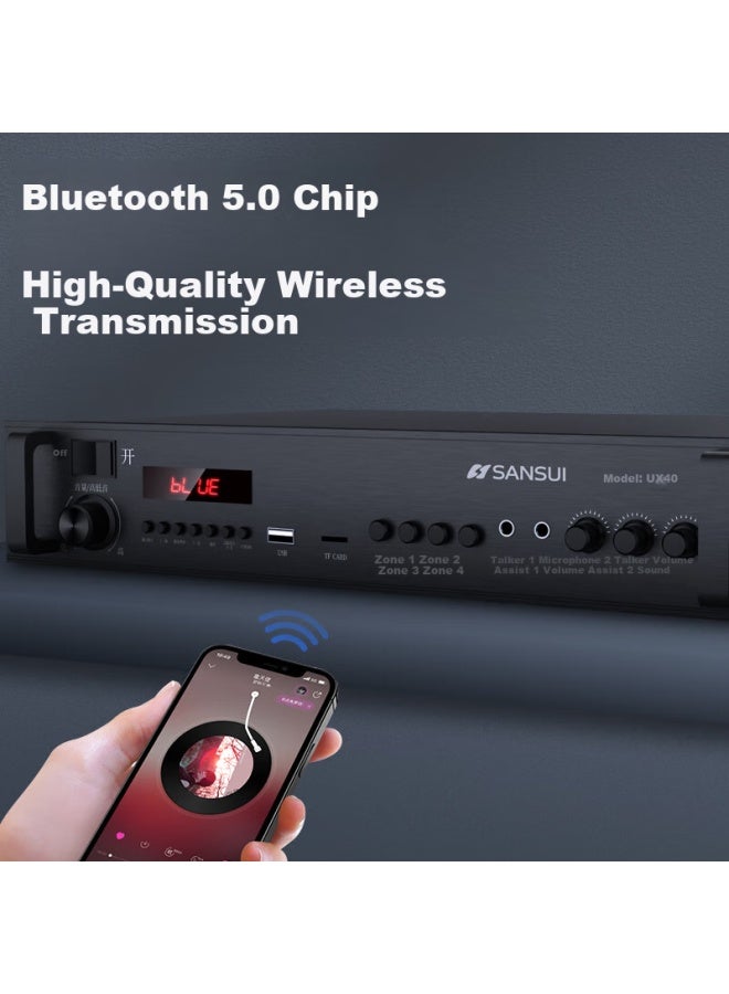 Sansui Ux40 Constant Voltage And Impedance Amplifier, Public Indoor Outdoor School Mall Broadcasting System Speaker Column Loudspeaker Background Music Audio Engineering Intelligent Bluetooth Main Unit, 180w - Image 2