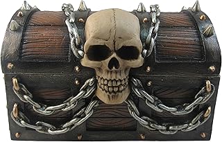 DWK DWK "Treasure of Terror" Pirate Treasure Chest with Skull and Chains Trinket Storage Jewelry Stash Keepsake Box Beach  - Image 1