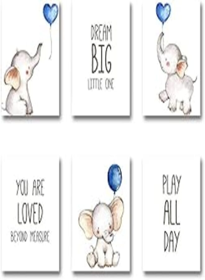 iMagitek Set of 6 Unframed Baby Boy Nursery Wall Art Prints, Blue Elephant Nursery Wall Decor, Elephants with Blue Balloons Wall Art Decorations for Baby Boy Nursery, Boy's Room (8" x 10")