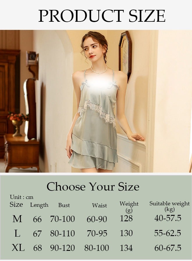 DUNISO Women's Sleeveless Nightgown with Lace Trim Camisole Sleep Dress Built in Bra Removable Pads Sleepwear Softable Silk V-Neck Pajama Dress For Ladies  - Image 3