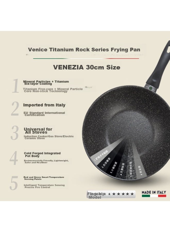 Ballarini Non-stick Pan, Six-core With Titanium, Imported Wok, Chinese Stir-fry Pan, Compatible With Induction Cookers, Venice Titanium Gold Rock, 30cm - Image 1