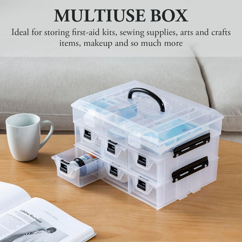 MyGift 11 Inch Clear Plastic Storage Box Container, Arts and Crafts Sewing Supplies Organizer Case with Black Accents, 24 Customizable Compartments, and 6 Drawers with Removable Dividers - Image 4