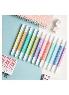 KASTWAVE Double Ended Highlighter 12Pcs Handbook Painting Oblique Head Round Head Square Rod Color Highlighter Set Quick Dry Highlighters for Journaling Note Taking School Supplies  - Image 4