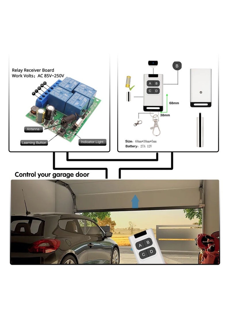 433 ميجا هرتز RF التحكم عن بعد العالمي اللاسلكي التيار المتناوب 110 فولت 220 فولت التبديل 4 قناة التتابع استقبال والارسال لفتح باب البوابة - Image 3