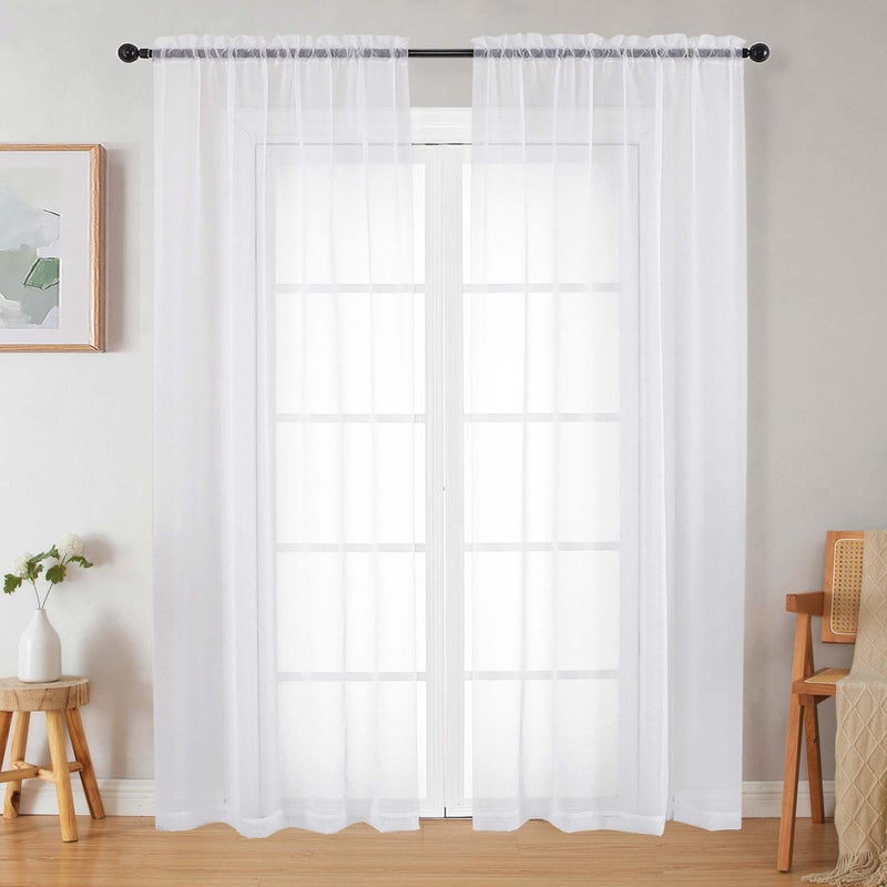 WelvetBLK White Sheer Curtains 84 Inches Long 2 Panels Set for Bedroom Living Room, Soft Airy Light Filtering Modern Solid Rod Pocket Drapes Window Treatments, White, Each 42" W x 84" L - Image 1