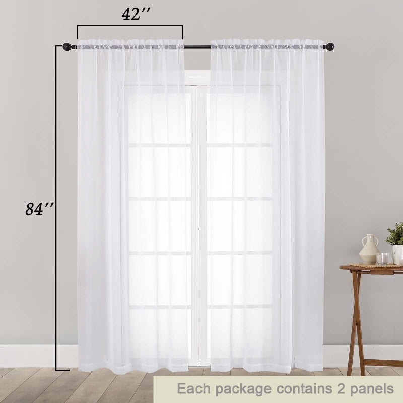 WelvetBLK White Sheer Curtains 84 Inches Long 2 Panels Set for Bedroom Living Room, Soft Airy Light Filtering Modern Solid Rod Pocket Drapes Window Treatments, White, Each 42" W x 84" L - Image 2