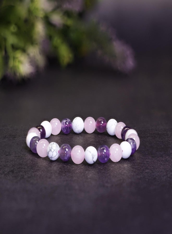Japam Serene Sleep Wellness Band - Amethyst, Rose Quartz & White Howlite Beads | Bracelet for Men and Women | Authenticity Certificate - Image 3