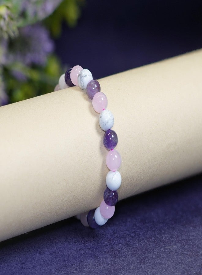 Japam Serene Sleep Wellness Band - Amethyst, Rose Quartz & White Howlite Beads | Bracelet for Men and Women | Authenticity Certificate - Image 4