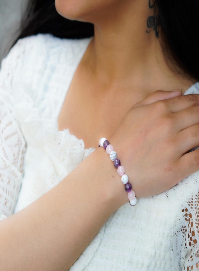 Japam Serene Sleep Wellness Band - Amethyst, Rose Quartz & White Howlite Beads | Bracelet for Men and Women | Authenticity Certificate - Image 5