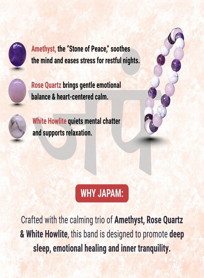Japam Serene Sleep Wellness Band - Amethyst, Rose Quartz & White Howlite Beads | Bracelet for Men and Women | Authenticity Certificate - Image 2
