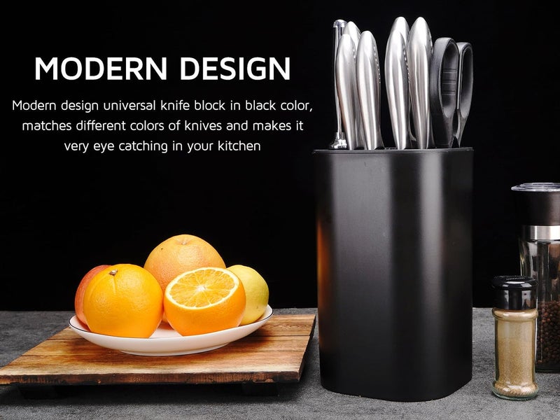 WELLSTAR Universal Knife Block for Kitchen, WELLSTAR Knife Holder without Knives, Safe Space Saver Large Volume Stable Knife Storage with Scissors and Sharpening Rod Slot, Detachable for Easy Cleaning - Black - Image 4