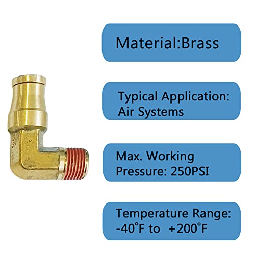TL TOOLEGIN Push-to-Connect Pneumatic Fittings Set - 1/4" Tube OD x 1/8" NPT Male DOT Air Brake Line Fittings, 5pcs Brass Air Hose Quick Connect Fitting - Image 3