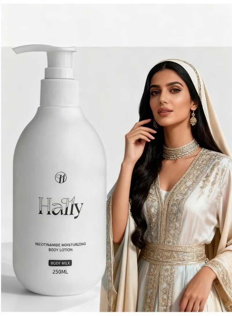 HALLY لوسيون تبييض الجسم هالي نياسيناميد (250 مل) | نواة النياسيناميد | ترطيب وإشراقة لمدة 24 ساعة | يقلل البقع الداكنة، يوحد لون البشرة | خفيف الوزن، سريع الامتصاص - Image 1