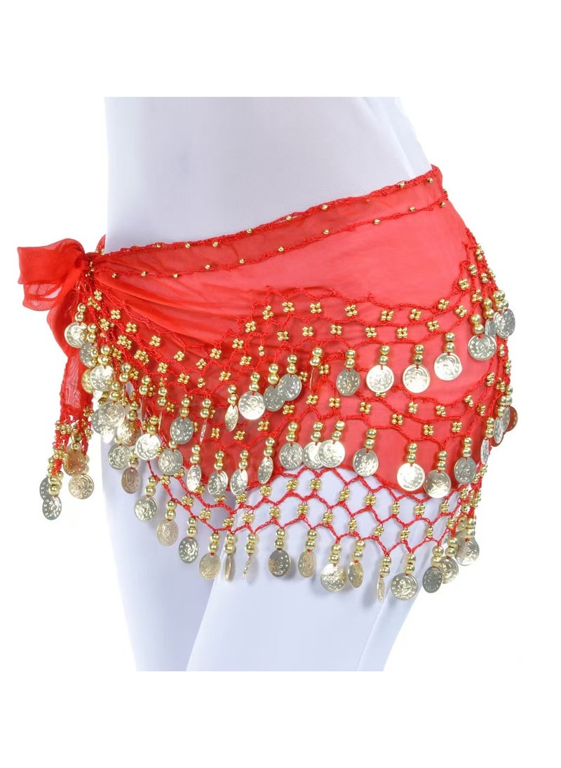 DELGREEN Belly Dance Belt Scarf Waist Belt  Coins red Color  - Image 1
