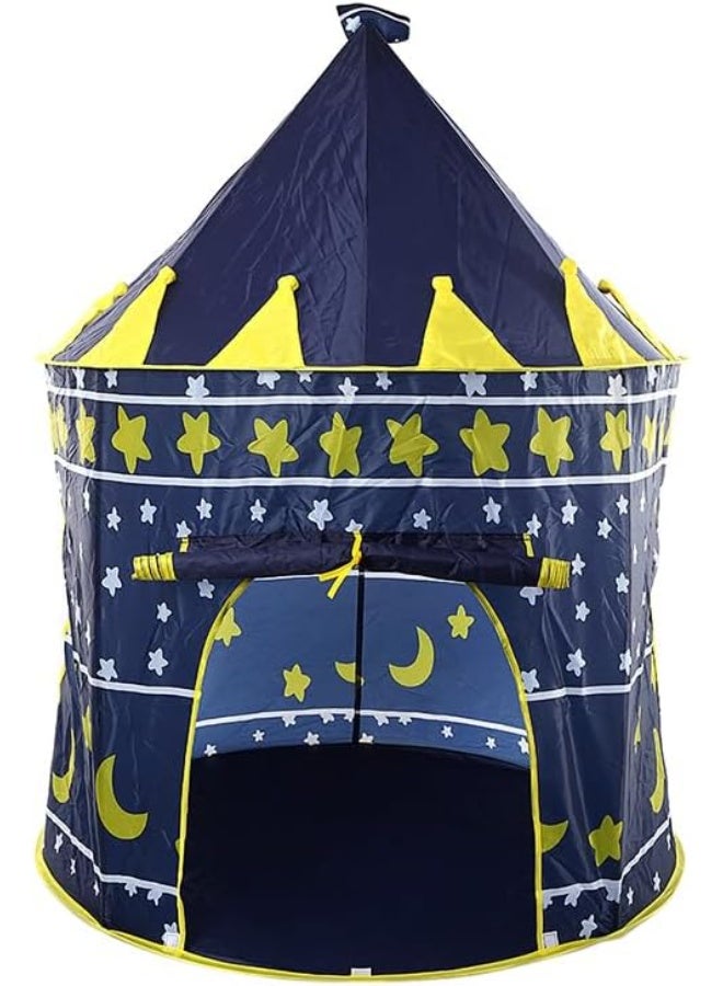 Kids Pop-Up Tent Foldable Playhouse, Castle Design, Blue & Yellow - Image 3