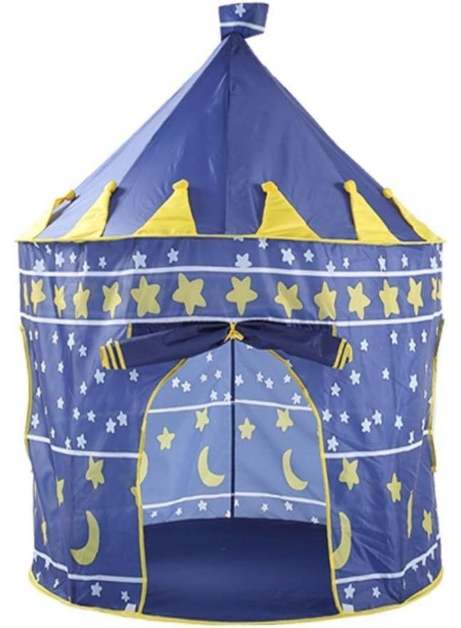 Kids Pop-Up Tent Foldable Playhouse, Castle Design, Blue & Yellow - Image 5