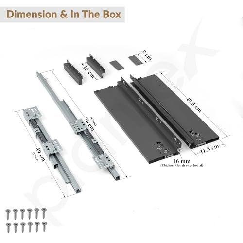 Plantex Tandem Box Drawer for Kitchen/Soft Close Tandem Box for Modular Kitchen/Tandem Basket/Load Capacity Upto 45 Kg - Grey (20 x 6 inch) - Image 3