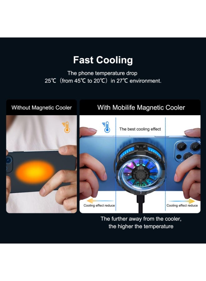 Magnetic Mobile Cooler, Semiconductor Technology Phone Cooler for iPhone 12/13/14/15 Compatible, 2 Mode, LCD Display, RGB Lights, Instant Gaming Fan for Android and iPhone, iPad (Black) - Image 5