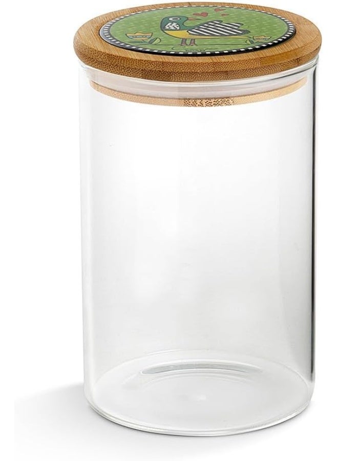 Cocorico Collection Jars, Object Made of Glass - Wood - Green Ceramic. Size: 10 x 17 cm. Reference is 228054