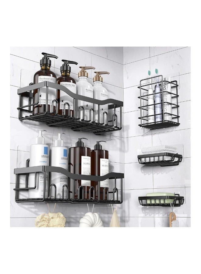Dunekart 5 in 1 Self Adhesive Organizer Combo, Racks and Shelves for Wall Bathroom Without Drill Soap Holder for Bathroom with Tooth Brush Holder Bathroom Accessories (Black) - Image 1