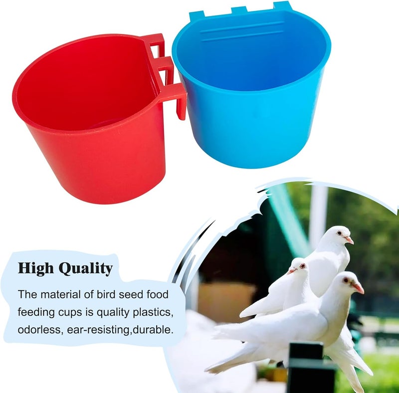 Bonchoice 30 Pcs Cage Cups Birds Feeders Bowl Chicken Feeding Watering Dish Hanging Wire Cages Box Coop Cups for Pet Parrot Parakeet Gamefowl Poultry Pigeon and Quail（Blue and Red） - Image 4