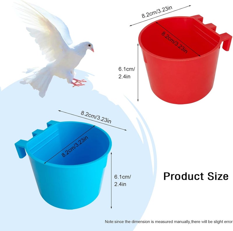 Bonchoice 30 Pcs Cage Cups Birds Feeders Bowl Chicken Feeding Watering Dish Hanging Wire Cages Box Coop Cups for Pet Parrot Parakeet Gamefowl Poultry Pigeon and Quail（Blue and Red） - Image 2