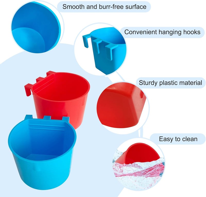 Bonchoice 30 Pcs Cage Cups Birds Feeders Bowl Chicken Feeding Watering Dish Hanging Wire Cages Box Coop Cups for Pet Parrot Parakeet Gamefowl Poultry Pigeon and Quail（Blue and Red） - Image 3
