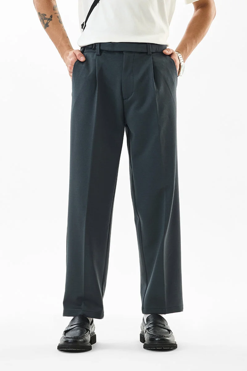 SNITCH Dark Grey Textured Relaxed Formal Trousers