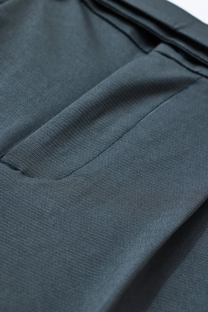 SNITCH Dark Grey Textured Relaxed Formal Trousers