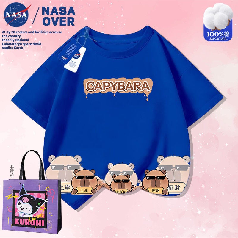 Nasa Co-Brand Capibala Super Cute Summer Cotton Short-Sleeved Men'S And Women'S Middle And Big Children'S New Cartoon T-Shirt Half-Sleeved - Image 5
