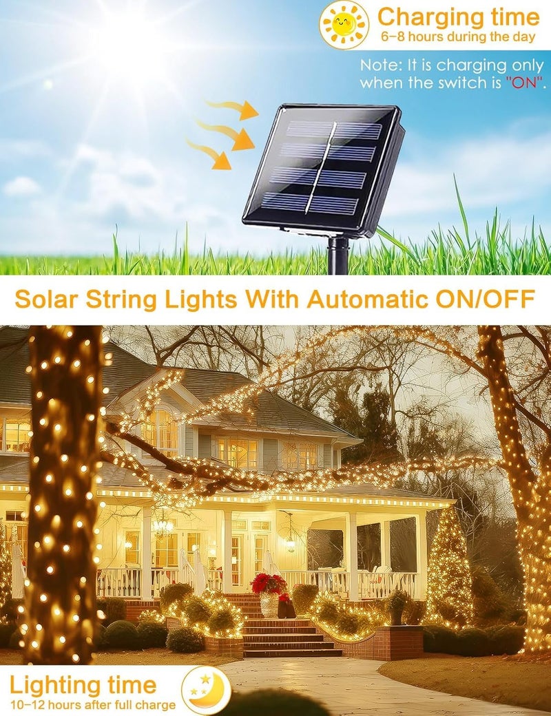 BHCLIGHT Solar String Lights Outdoor, 2 Pack 144FT 400 LED Solar Christmas Twinkle Lights Outside Waterproof Copper Wire with 8 Modes Solar Fairy Lights for Garden Tree Birthday Christmas Decor(Warm White) - Image 4