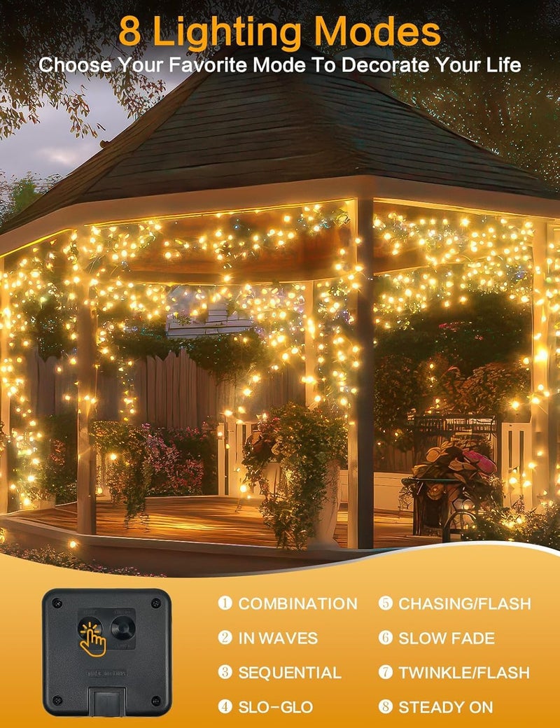 BHCLIGHT Solar String Lights Outdoor, 2 Pack 144FT 400 LED Solar Christmas Twinkle Lights Outside Waterproof Copper Wire with 8 Modes Solar Fairy Lights for Garden Tree Birthday Christmas Decor(Warm White) - Image 5