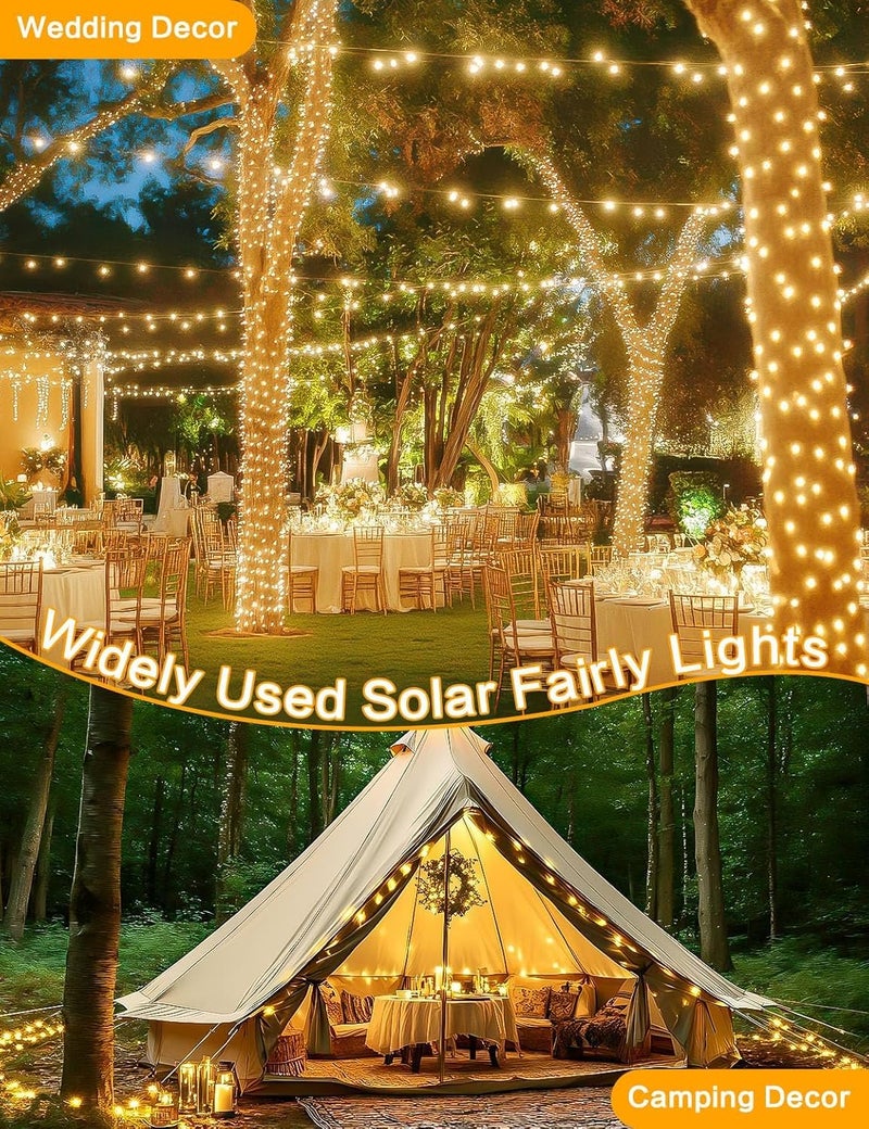 BHCLIGHT Solar String Lights Outdoor, 2 Pack 144FT 400 LED Solar Christmas Twinkle Lights Outside Waterproof Copper Wire with 8 Modes Solar Fairy Lights for Garden Tree Birthday Christmas Decor(Warm White) - Image 2