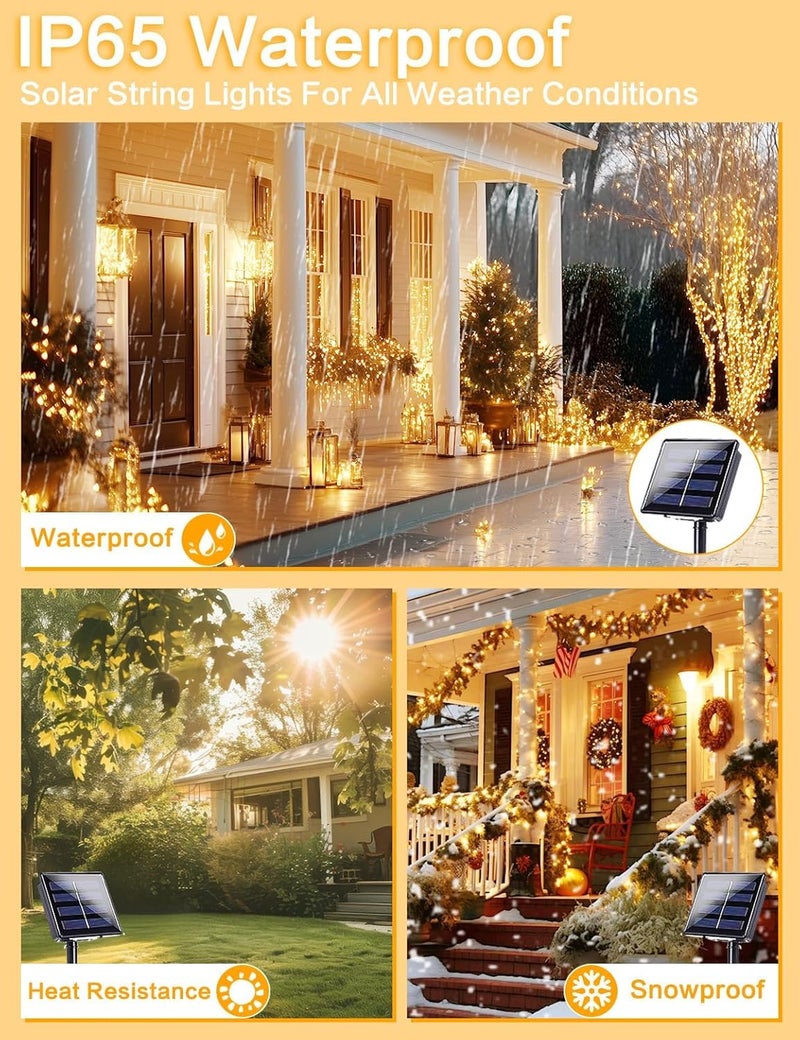 BHCLIGHT Solar String Lights Outdoor, 2 Pack 144FT 400 LED Solar Christmas Twinkle Lights Outside Waterproof Copper Wire with 8 Modes Solar Fairy Lights for Garden Tree Birthday Christmas Decor(Warm White) - Image 3