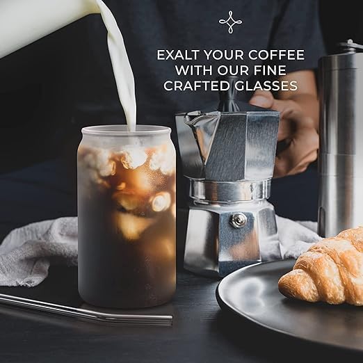 SKDBPM Glass Tumbler with Bamboo Lid and Glass Straw Pack of 1 500ML Glass Reusable Coffee Sipper Mug Clear Drinking Cup for Juice Iced Tea Adults Girls Can with Wooden Lid - Image 3