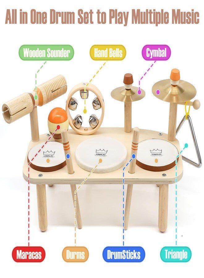 Vanplay Kids Drum Set - Montessori Toys for 2 Year Old Boy Girl Birthday Gifts, 11 in 1 Wooden Musical Instruments for Toddlers 2-3, Musical Activity Table Preschool Learning Toys for Baby 18+ Months - Image 2