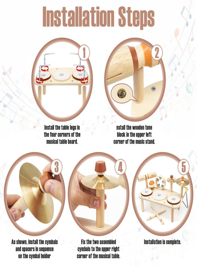 Vanplay Kids Drum Set - Montessori Toys for 2 Year Old Boy Girl Birthday Gifts, 11 in 1 Wooden Musical Instruments for Toddlers 2-3, Musical Activity Table Preschool Learning Toys for Baby 18+ Months - Image 4