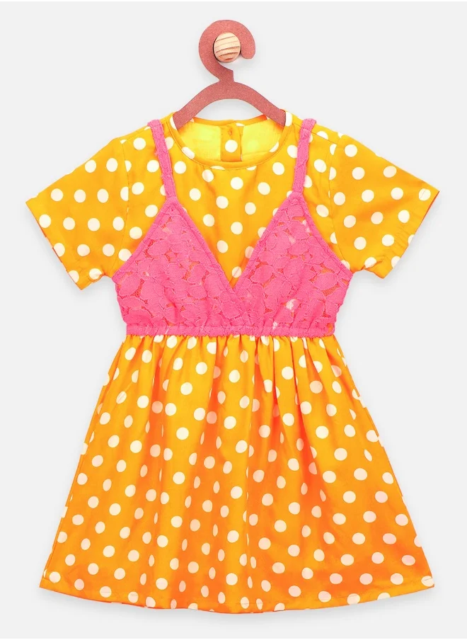 ليلك Bright Yellow Polka Lacy Dress