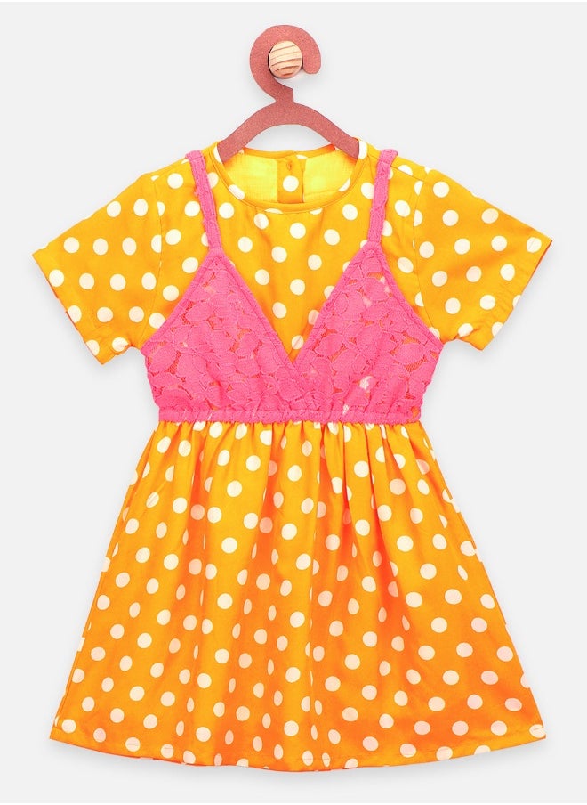 LILPICKS Bright Yellow Polka Lacy Dress 