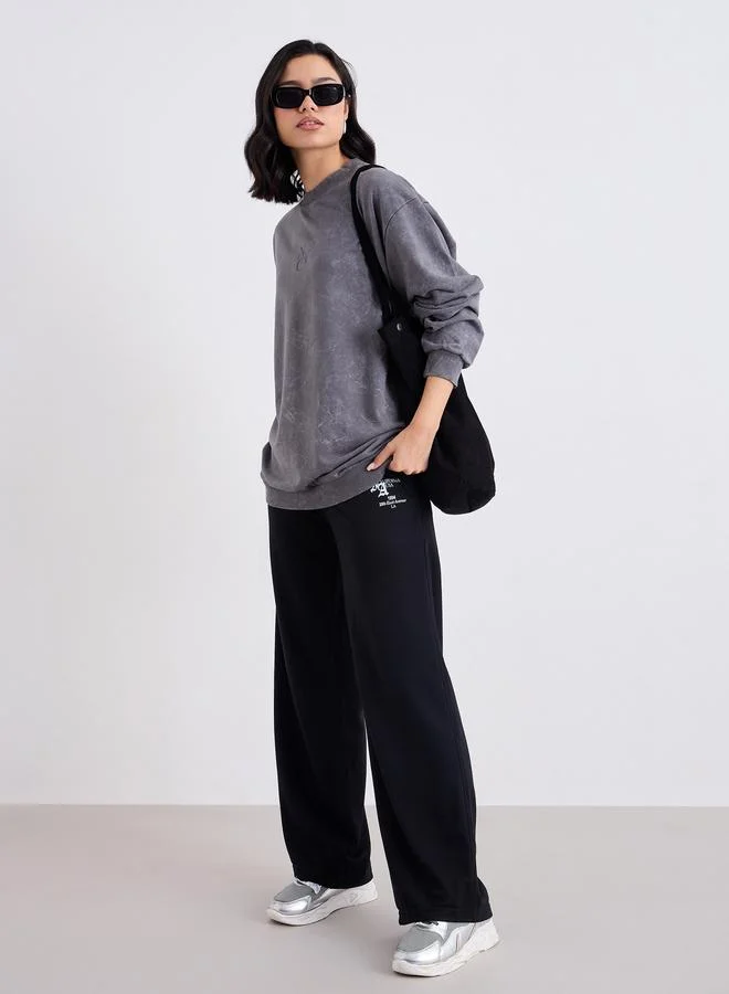 Women Black Wide Leg Joggers