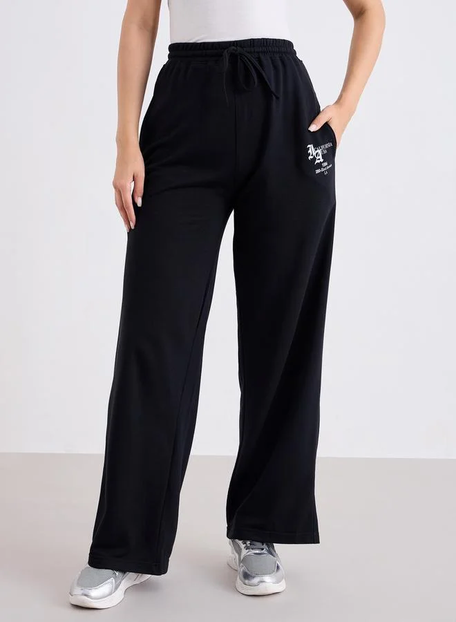 Styli Women Black Wide Leg Joggers