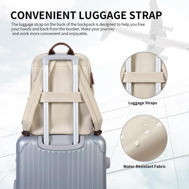 GOLF SUPAGS Laptop Backpack Purse for Women Fits 14 Inch Notebook Casual Daypack Work Travel College Bookbag Fashion Computer Bag (Apricot, 14 Inch) - Image 5