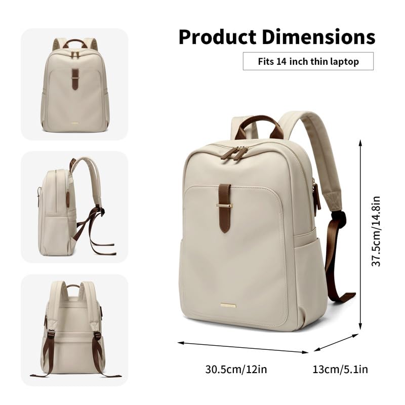 GOLF SUPAGS Laptop Backpack Purse for Women Fits 14 Inch Notebook Casual Daypack Work Travel College Bookbag Fashion Computer Bag (Apricot, 14 Inch) - Image 4