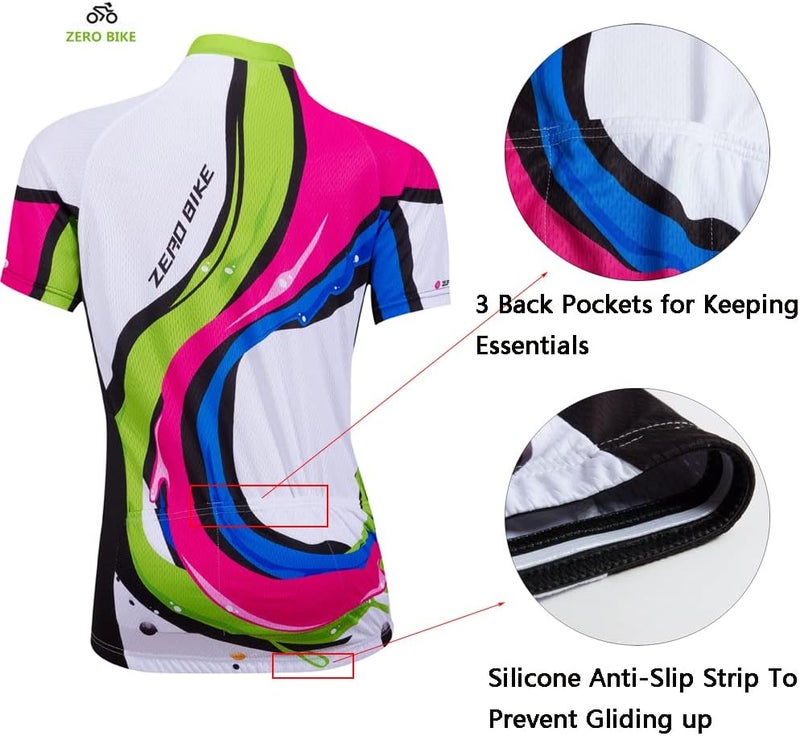 ZEROBIKE Women's Short Sleeve Cycling Jersey Jacket Cycling Shirt Quick Dry Breathable Mountain Clothing Bike Top - Image 3