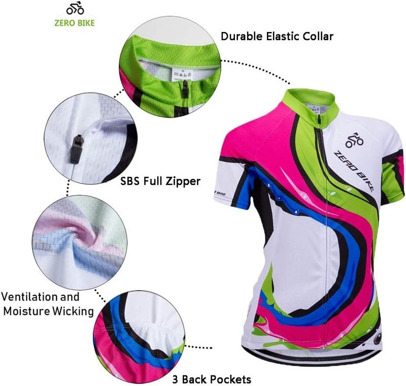 ZEROBIKE Women's Short Sleeve Cycling Jersey Jacket Cycling Shirt Quick Dry Breathable Mountain Clothing Bike Top - Image 2