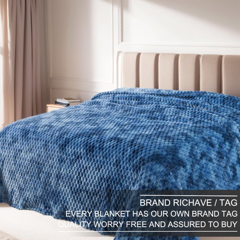 Richave Fleece Throw Blanket Premium Lightweight Anti-Static 50x60 Inches Travel Size 3D Clouds Stylish Jacquard Throw Blanket for Couch  Cozy  Warm and Lightweight for Winter  Tie-dye Stone Blue - Image 4