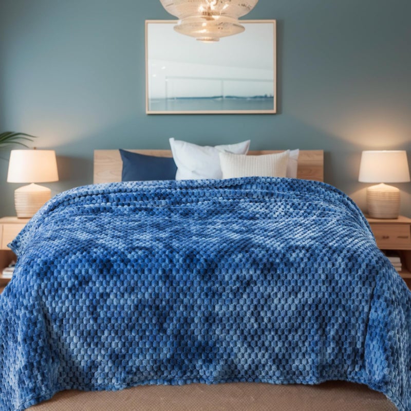 Richave Fleece Throw Blanket Premium Lightweight Anti-Static 50x60 Inches Travel Size 3D Clouds Stylish Jacquard Throw Blanket for Couch  Cozy  Warm and Lightweight for Winter  Tie-dye Stone Blue - Image 5