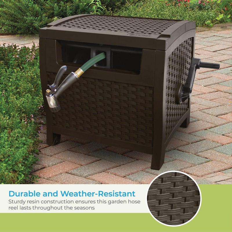 Suncast 175 ft. Wicker Style Resin Hose Hideaway with Hose Guide, Java, Mocha Brown - Image 4