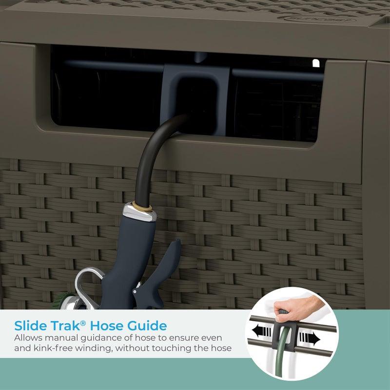 Suncast 175 ft. Wicker Style Resin Hose Hideaway with Hose Guide, Java, Mocha Brown - Image 3