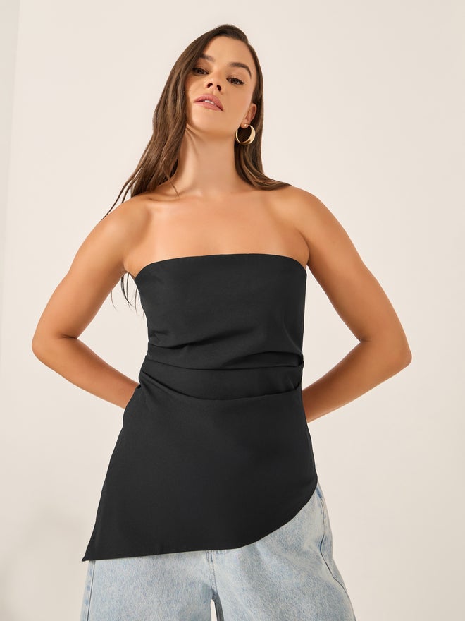 Styli Bandeau Neck Asymmetric Hem Top - Image 1